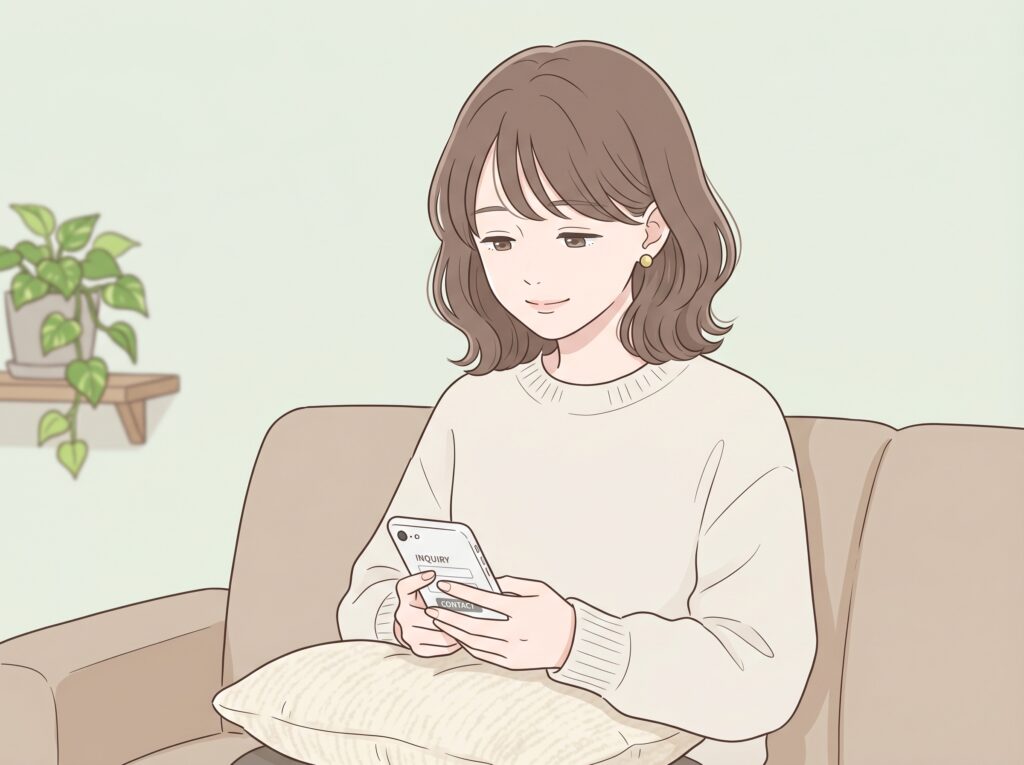 SEO対策について理解して、プロに依頼しようとスマホを手に持ち連絡しようとしている女性の絵