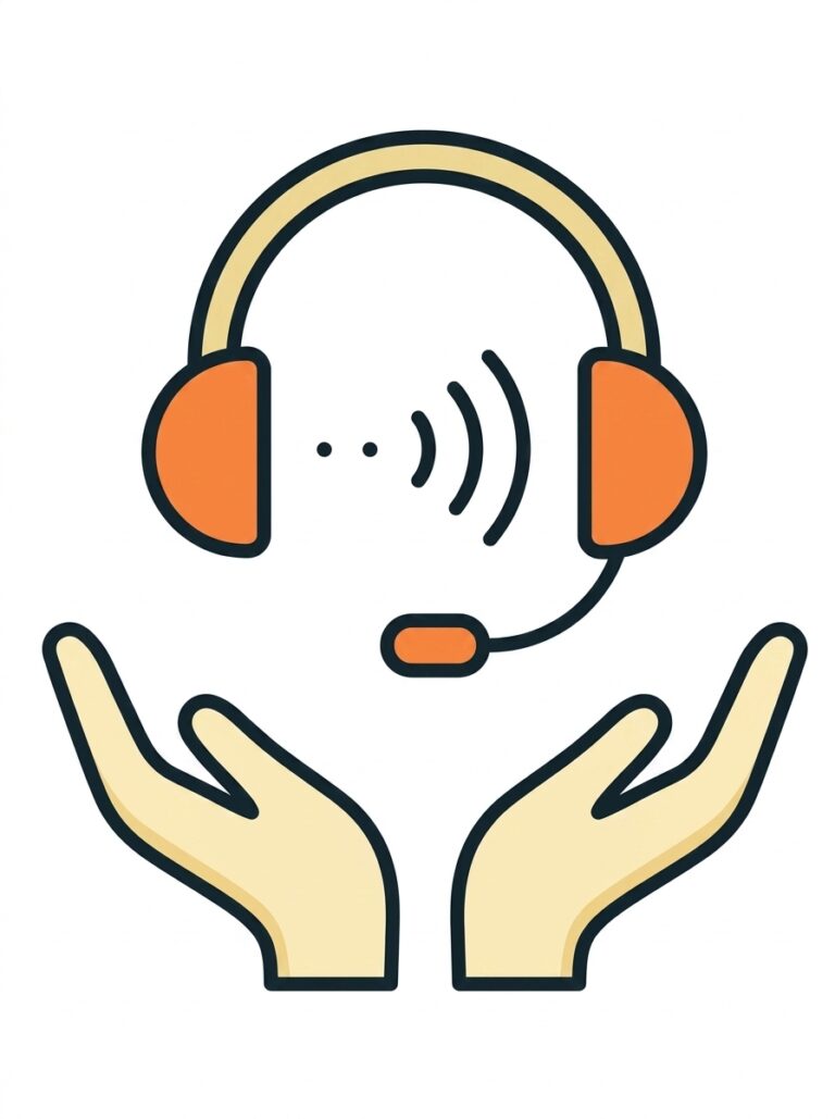 エックスサーバーの充実したカスタマーサポートを象徴するイラスト。24時間365日の日本語対応や、初心者でも安心してホームページ制作ができる支援体制を表現。